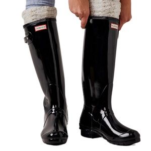 Hunter Shiny Black Rubber Tall Adjustable Buckle Waterproof Rain Boots Sz  US 7